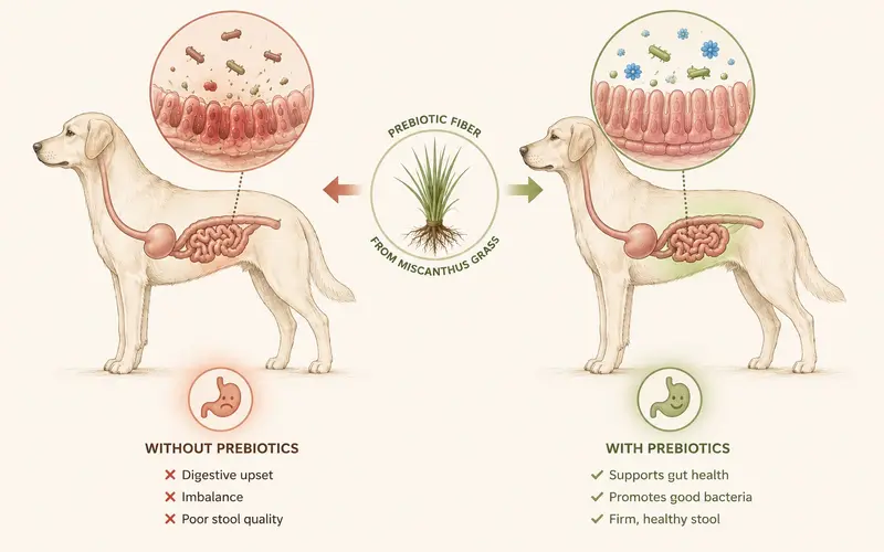 How miscanthus-grass prebiotic fiber supports a dog's gut health